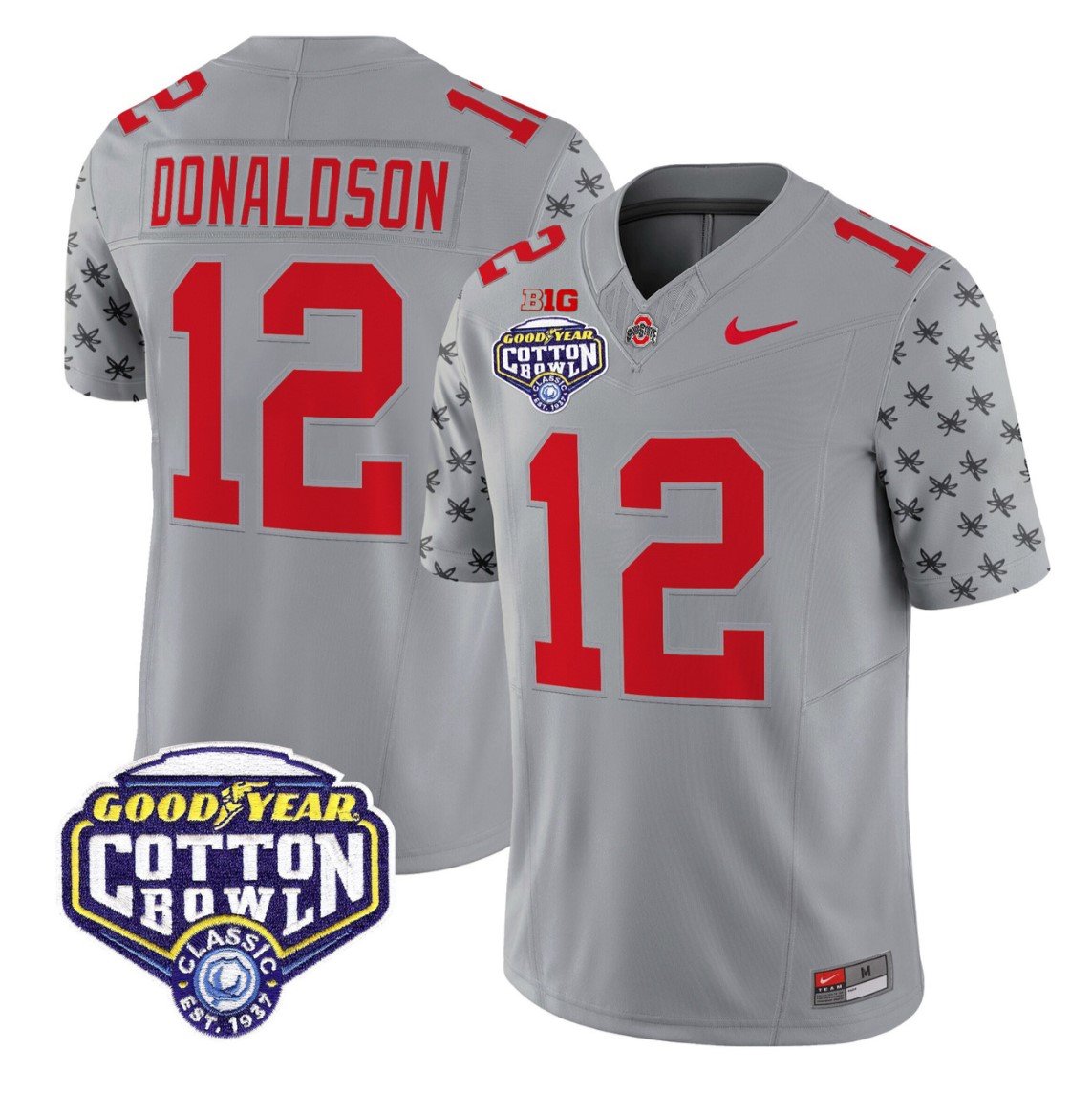 CJ Donaldson Jersey #12 Ohio State 2025 Cotton Bowl Patch Stitched Gray