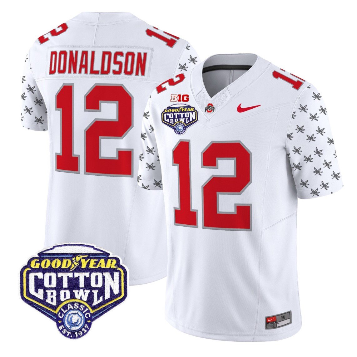 CJ Donaldson Jersey #12 Ohio State 2025 Cotton Bowl Patch Stitched White Limited