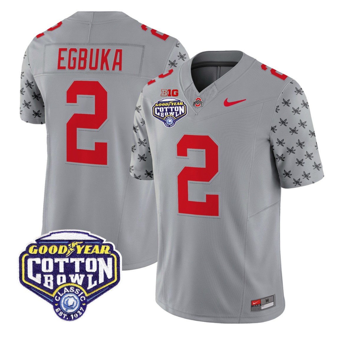 Emeka Egbuka Jersey #2 Ohio State 2025 Cotton Bowl Patch Stitched Gray