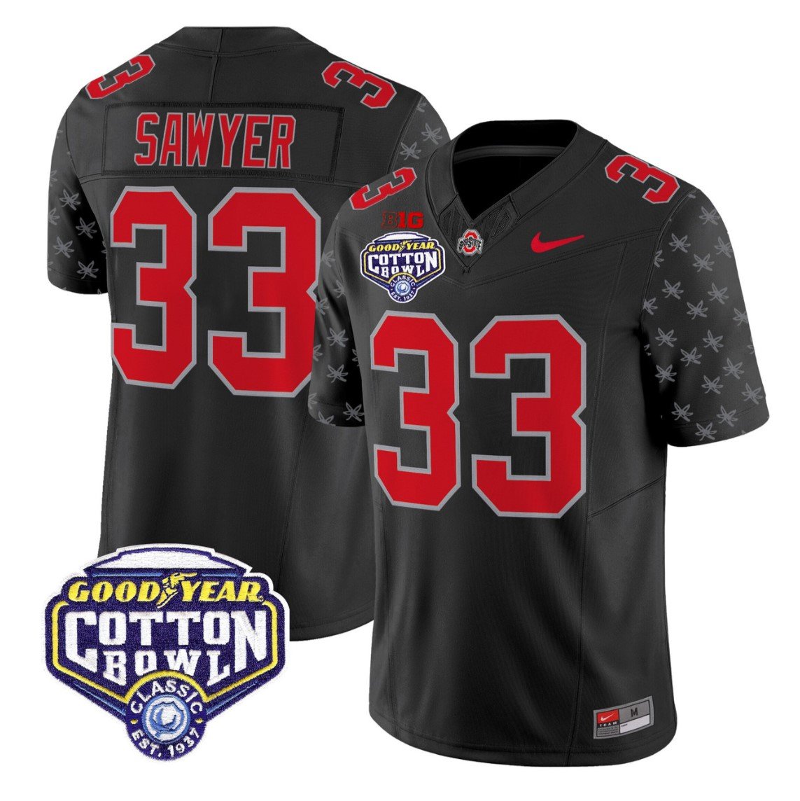 Jack Sawyer Jersey #33 Ohio State 2025 Cotton Bowl Patch Stitched Black Limited