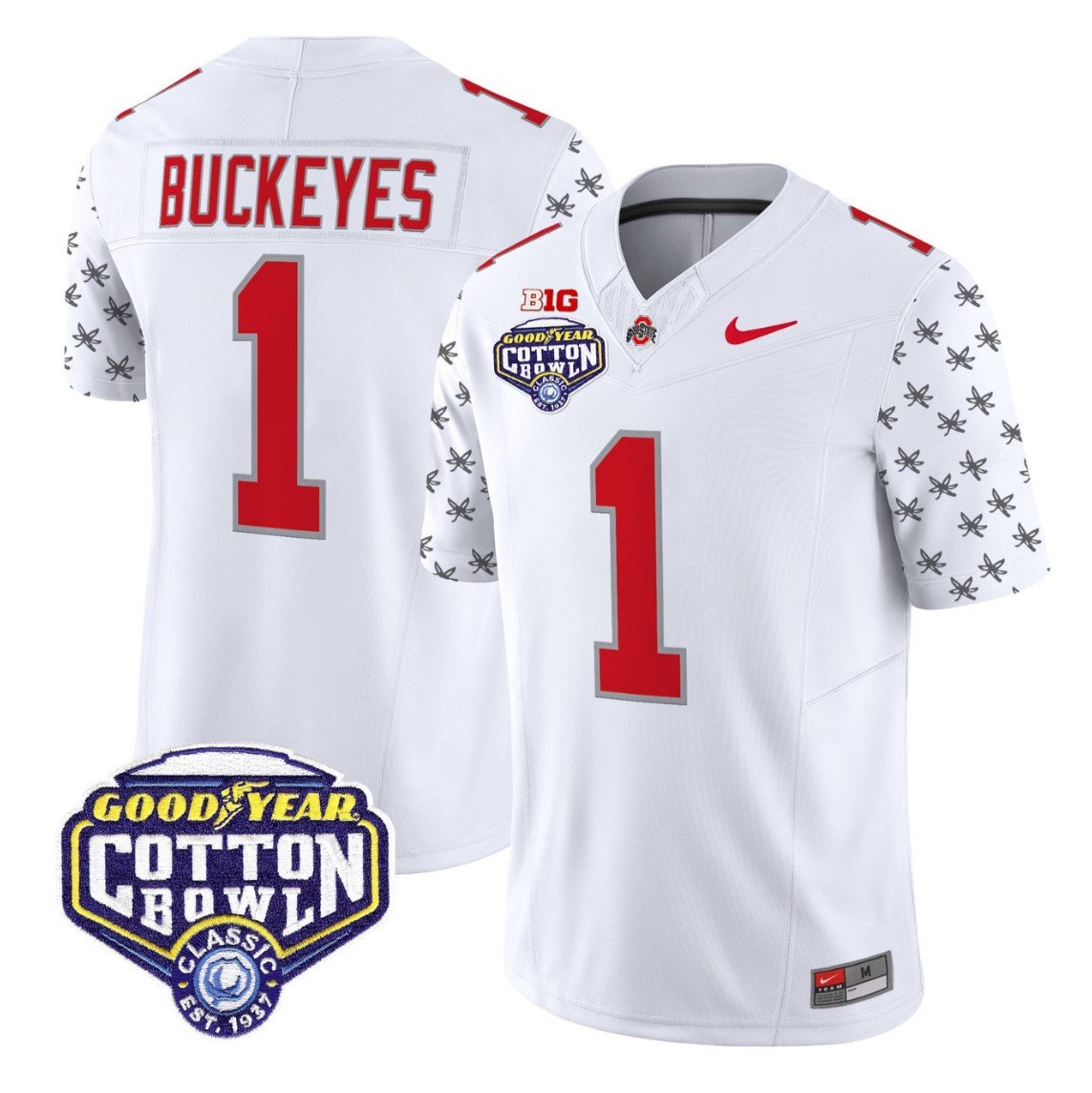 Buckeyes Jersey #1 Ohio State 2025 Cotton Bowl Patch Limited Stitched White Limited