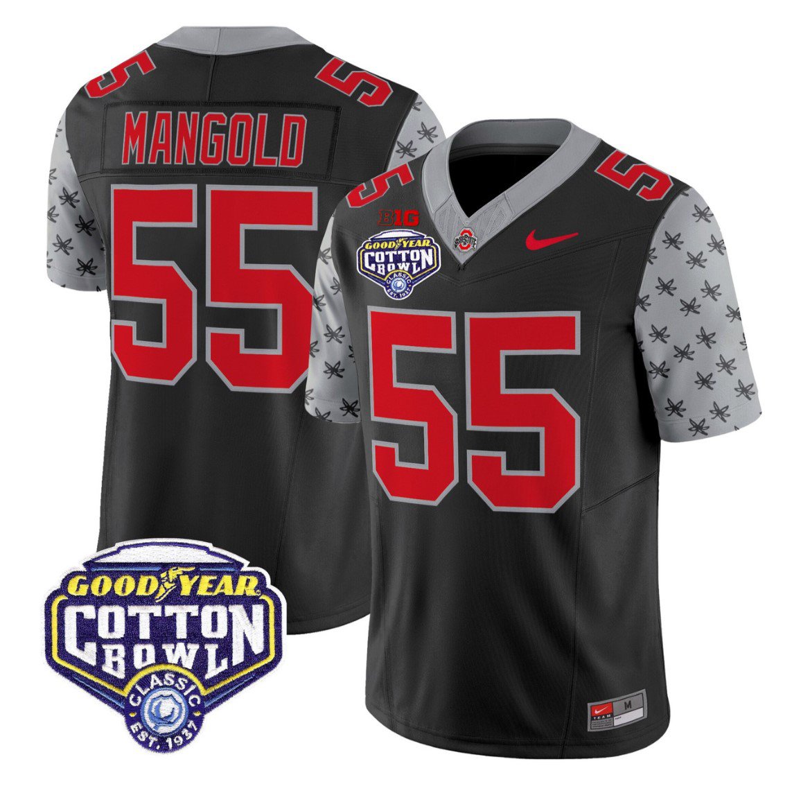 Nick Mangold Jersey #55 Ohio State 2025 Cotton Bowl Patch Stitched Black
