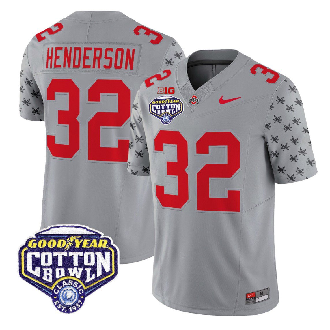Treveyon Henderson Jersey #32 Ohio State 2025 Cotton Bowl Stitched Gray