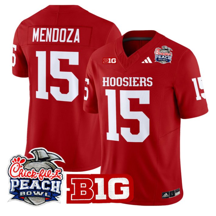 Fernando Mendoza Jersey #15 Indiana Hoosiers 2026 Peach Bowl Stitched Crimson