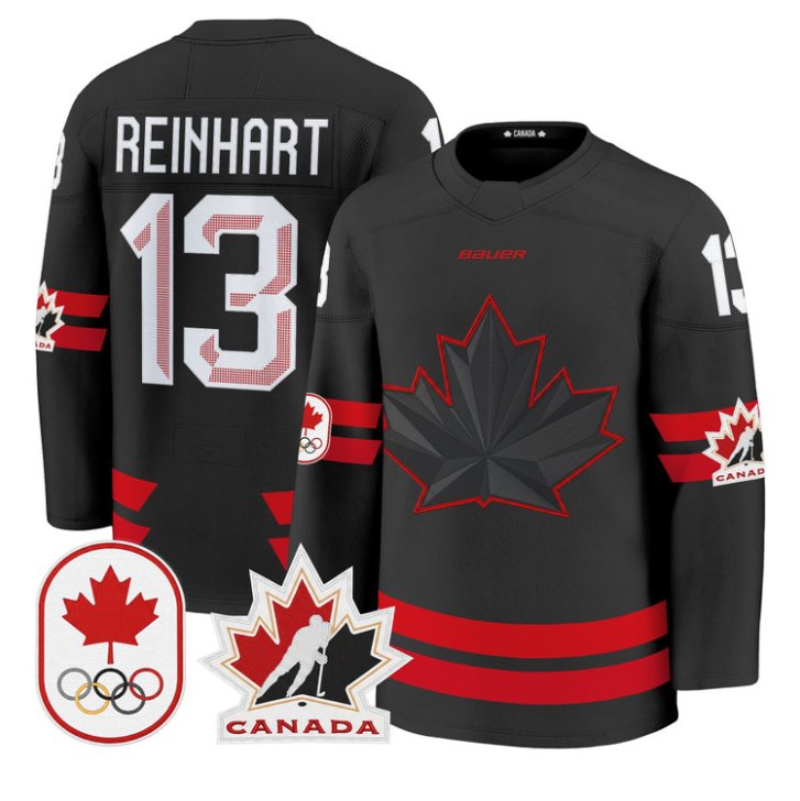 Sam Reinhart Jersey #13 Canada Olympic 2026 Premium Hockey All Stitched Black