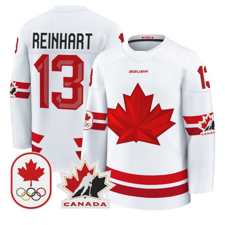 Sam Reinhart Jersey #13 Canada Olympic 2026 Premium Hockey All Stitched White