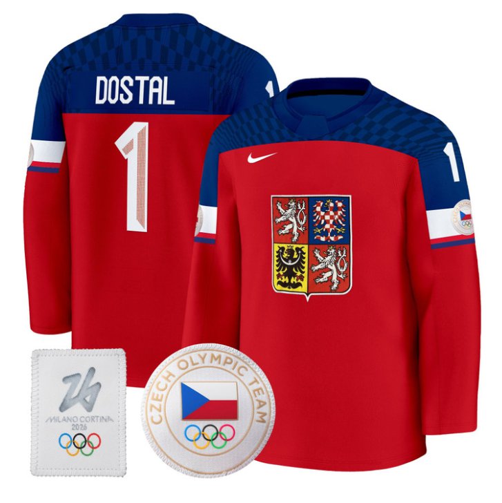 Lukas Dostal Jersey #1 Czechia Olympic 2026 Premium Hockey All Stitched Red