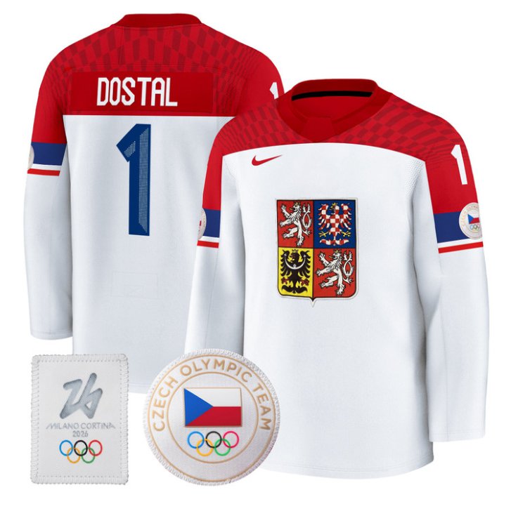 Lukas Dostal Jersey #1 Czechia Olympic 2026 Premium Hockey All Stitched White