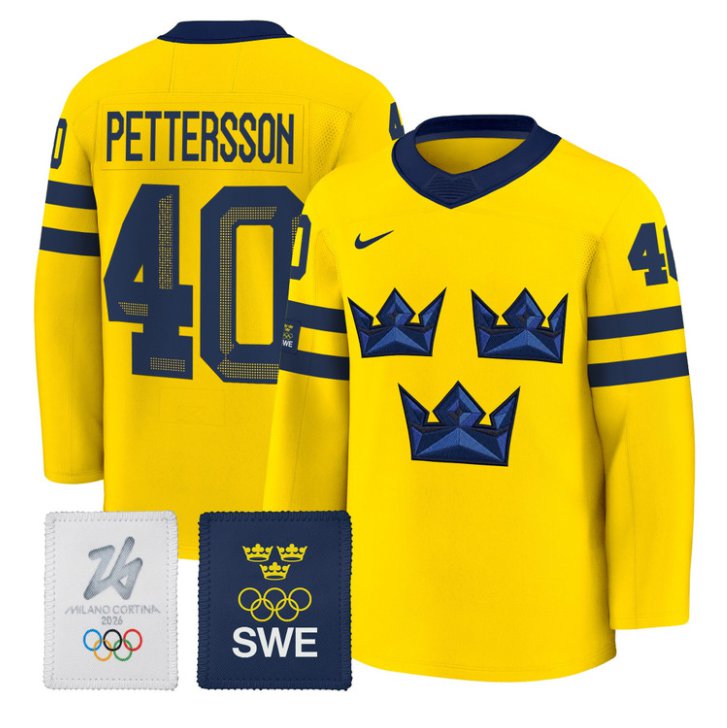 Elias Pettersson Jersey #40 Sweden Olympic 2026 Premium Hockey All Stitched Gold