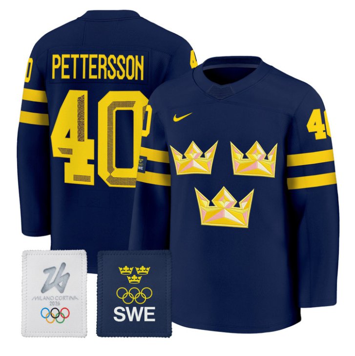 Elias Pettersson Jersey #40 Sweden Olympic 2026 Premium Hockey All Stitched Navy