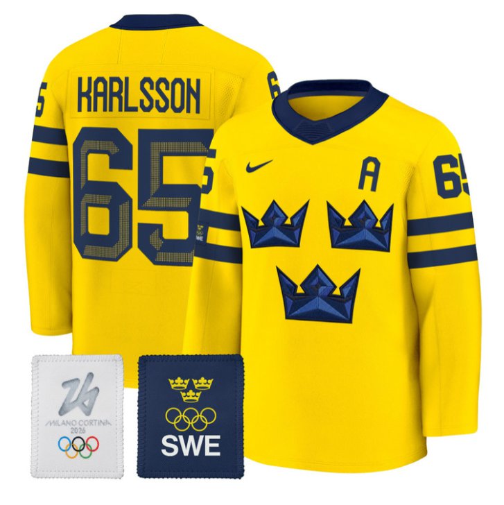 Erik Karlsson Jersey #65 Sweden Olympic 2026 Premium Hockey All Stitched Gold