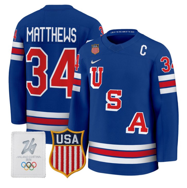 Auston Matthews Jersey #34 USA Olympic 2026 Premium Hockey All Stitched Royal