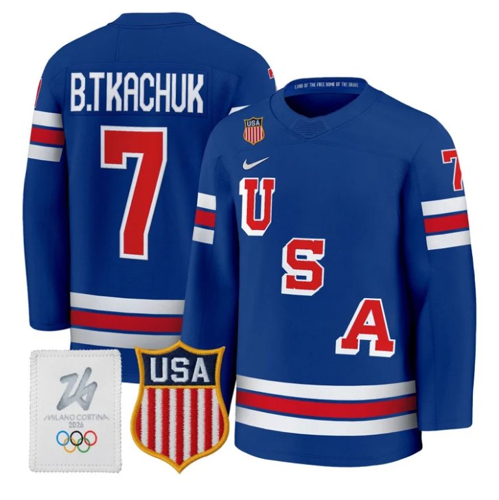 Brady Tkachuk Jersey #7 USA Olympic 2026 Premium Hockey All Stitched Royal