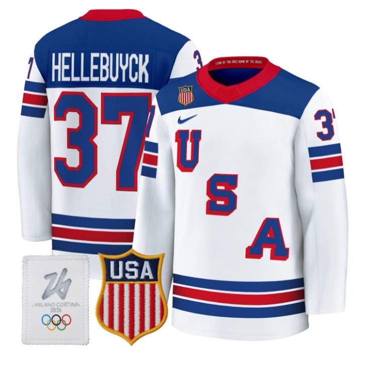 Connor Hellebuyck Jersey #37 USA Olympic 2026 Premium Hockey All Stitched White