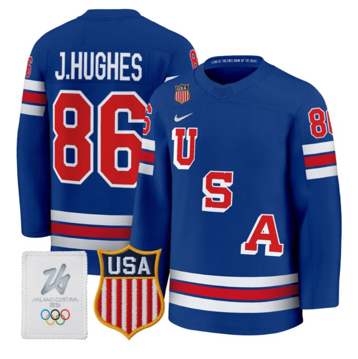 Jack Hughes Jersey #86 USA Olympic 2026 Premium Hockey All Stitched Royal
