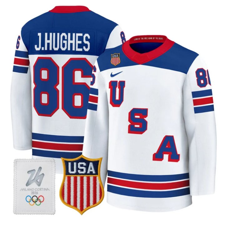 Jack Hughes Jersey #86 USA Olympic 2026 Premium Hockey All Stitched White