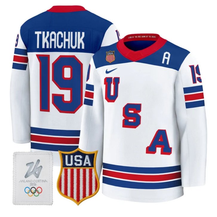 Matthew Tkachuk Jersey #19 USA Olympic 2026 Premium Hockey All Stitched White
