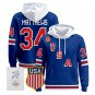Auston Matthews #34 2026 USA Olympic Premium Hockey Pullover Hoodie Stitched Royal