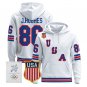Jack Hughes #86 2026 USA Olympic Premium Hockey Pullover Hoodie Stitched White