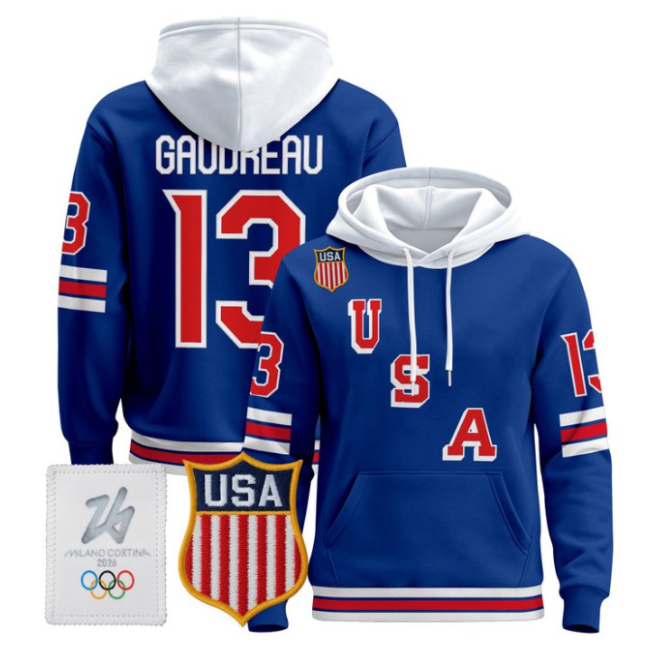 Johnny Gaudreau #13 USA Olympic 2026 Premium Hockey Pullover Hoodie Stitched Royal