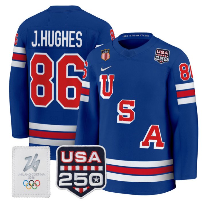 Jack Hughes Jersey #86 USA Olympic 250 Patch Premium Hockey 2026 Stitched Royal