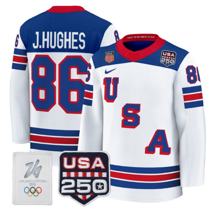 Jack Hughes Jersey #86 USA Olympic 250 Patch Premium Hockey 2026 Stitched White