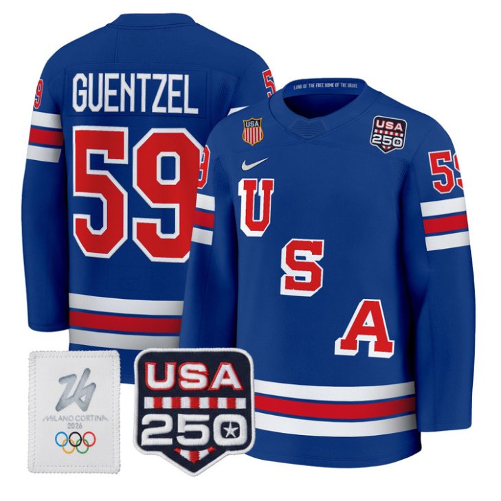 Jake Guentzel Jersey #59 USA Olympic 250 Patch Hockey 2026 Stitched Royal