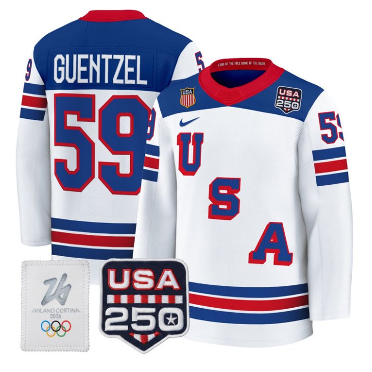 Jake Guentzel Jersey #59 USA Olympic 250 Patch Hockey 2026 Stitched White
