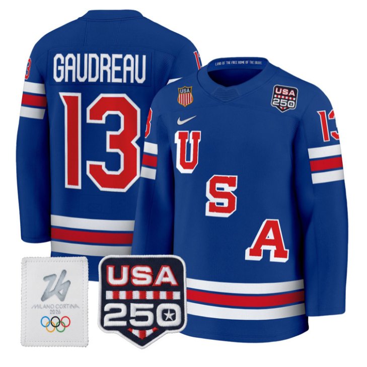 Johnny Gaudreau Jersey #13 USA Olympic 250 Patch Hockey 2026 Stitched Royal