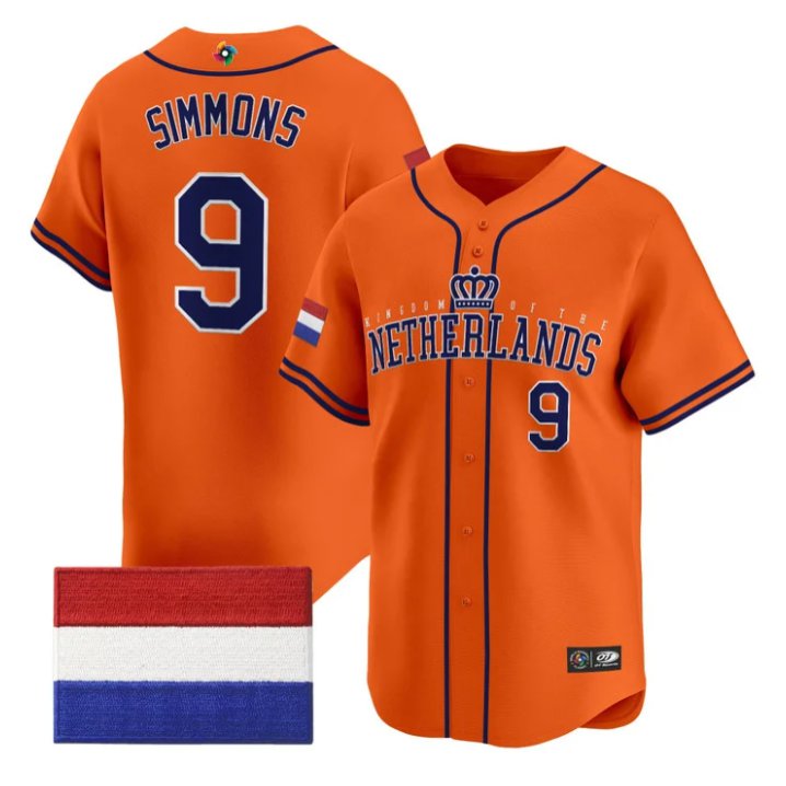 Andrelton Simmons Jersey #9 Team Netherlands 2026 World Baseball Orange