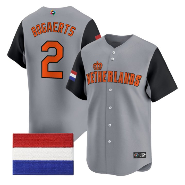 Xander Bogaerts Jersey #2 Team Netherlands 2026 World Baseball Stitched Gray