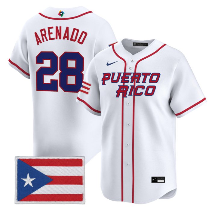 Nolan Arenado Jersey #28 Puerto Rico World Baseball Classic 2026 Stitched White