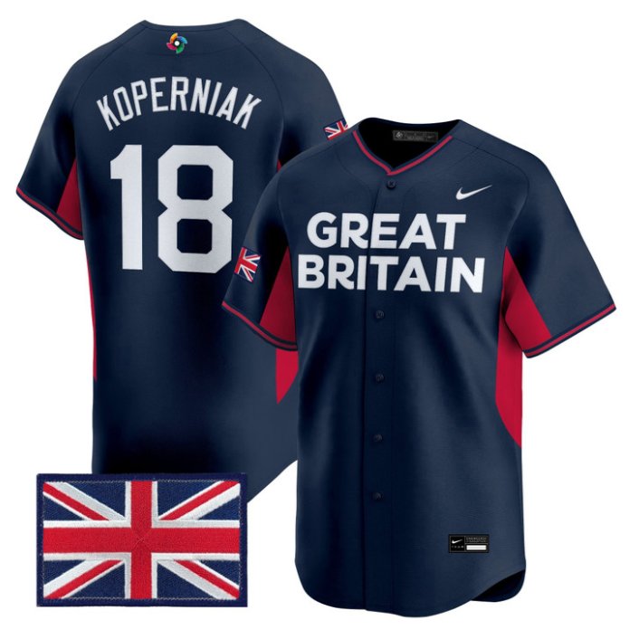 Matt Koperniak Jersey #18 Team Great Britain 2026 World Baseball Stitched Navy