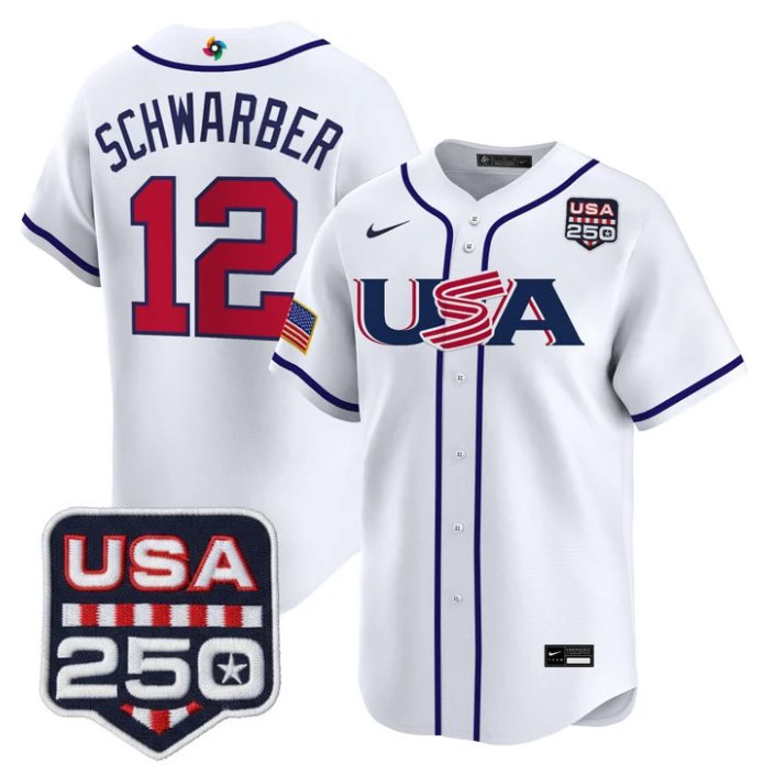 Kyle Schwarber Jersey #12 Team USA World Baseball Classic 250 USA 2026 White