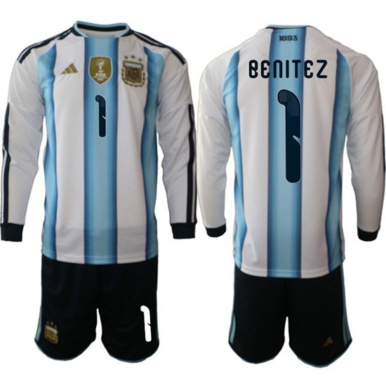 Argentina #1 Benitez Jersey Long Sleeve National Team x World Cup 2026 Home White On Field Soccer