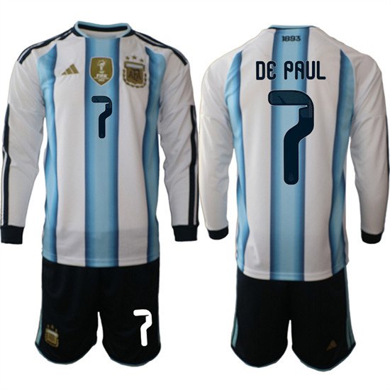 Argentina #7 DE PAUL Jersey Long Sleeve National Team x World Cup 2026 Home White On Field Soccer