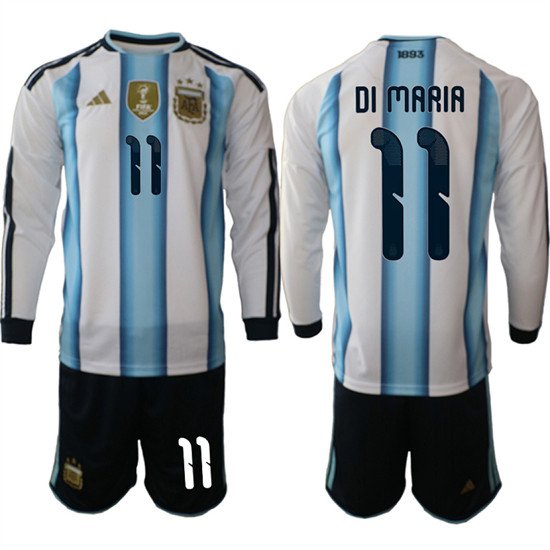 Argentina #11 DI MARIA Jersey Long Sleeve National Team x World Cup 2026 Home White On Field Soccer