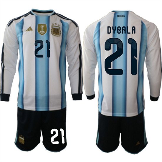 Argentina #21 DYBALA Jersey Long Sleeve National Team x World Cup 2026   White On Field Soccer