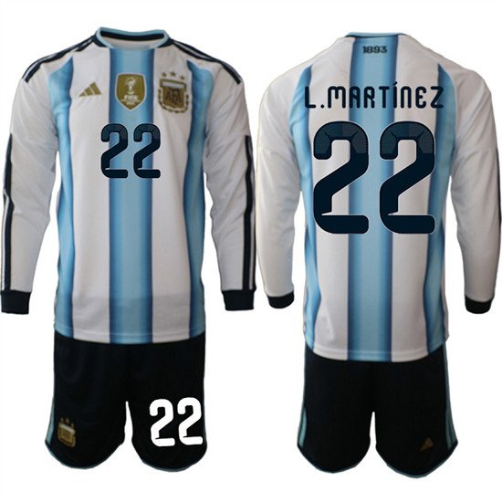 Argentina #22 L.MARTINEZ Jersey Long Sleeve National Team x World Cup 2026  White On Field Soccer