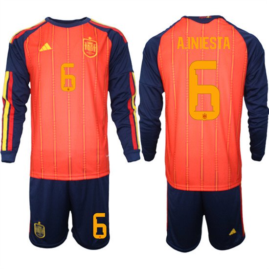 Spain #6 A.INIESTA Jersey National Team x World Cup 2026 Long Sleeve Home Red On Field Soccer