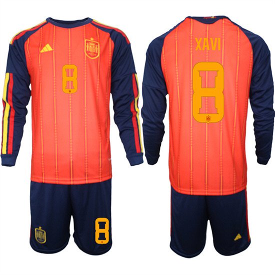 Spain #8 XAVI Jersey National Team x World Cup 2026 Long Sleeve Home Red On Field Soccer