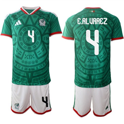 Mexico #4 E.ALUAREZ Jersey National Team x World Cup 2026 Home Green On Field Soccer