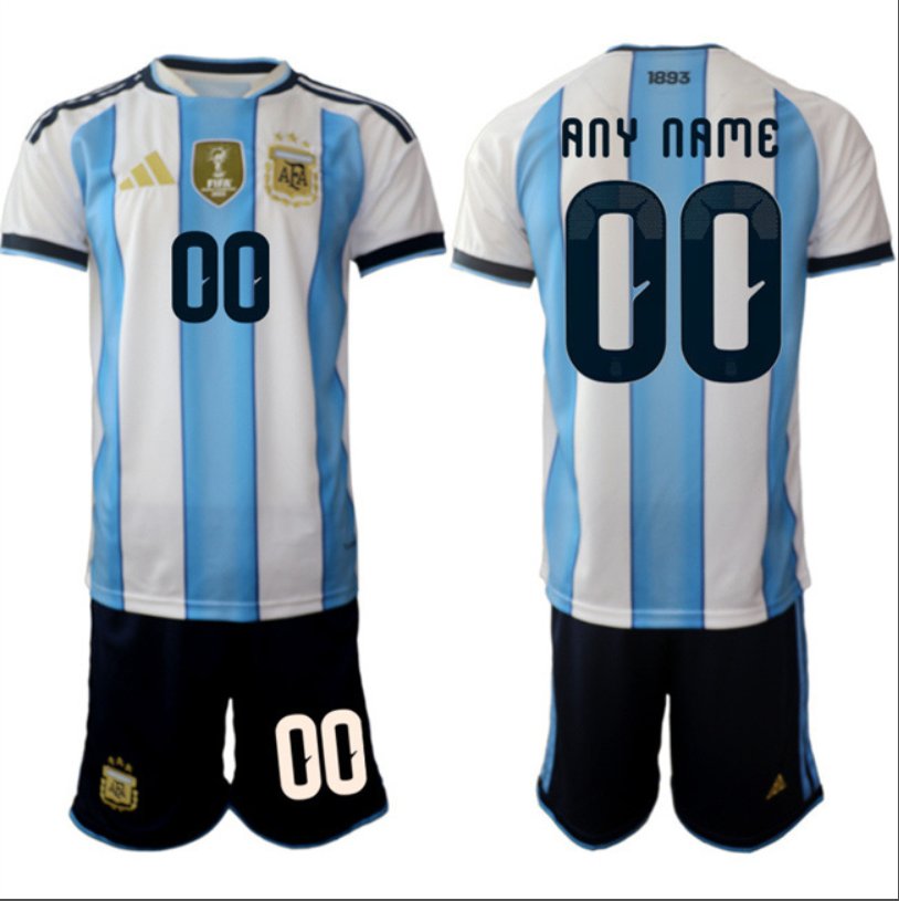 Custom Argentina Team Name, Number 2025-26 White Blue Home Soccer Suit
