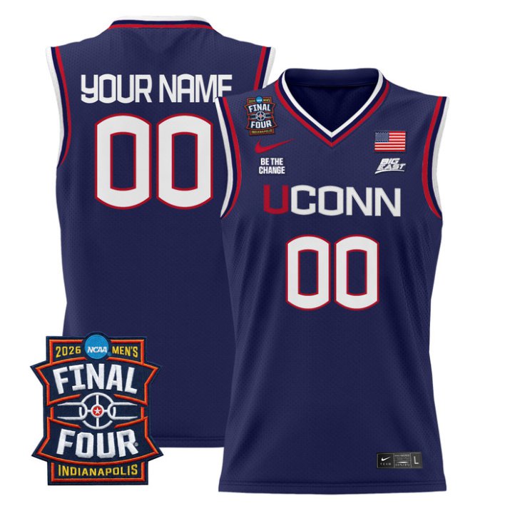 Custom UConn Huskies Jersey Name, Number 2026 Final Four Patch Stitched Navy