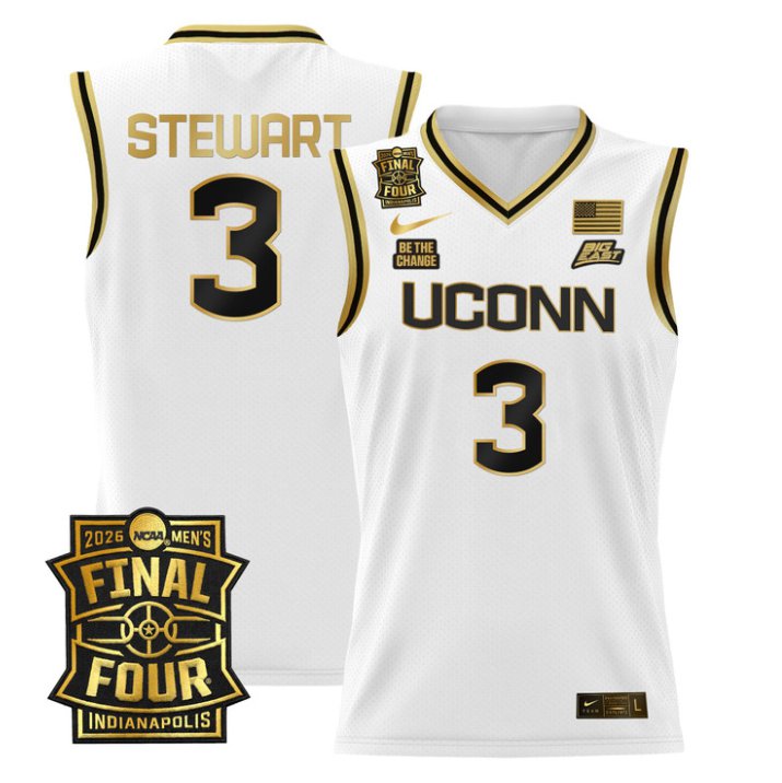 Jaylin Stewart Jersey #3 UConn Huskies 2026 Final Four Patch Stitched White Gold