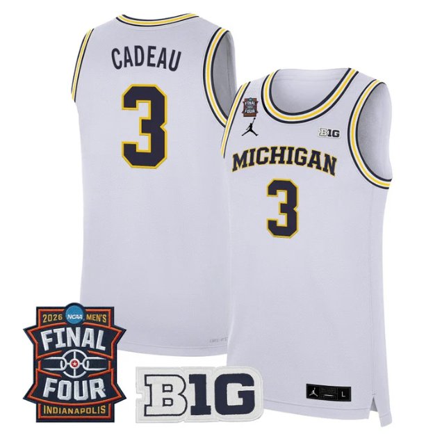 Elliot Cadeau Jersey #3 Michigan Wolverines 2026 Final Four Stitched White