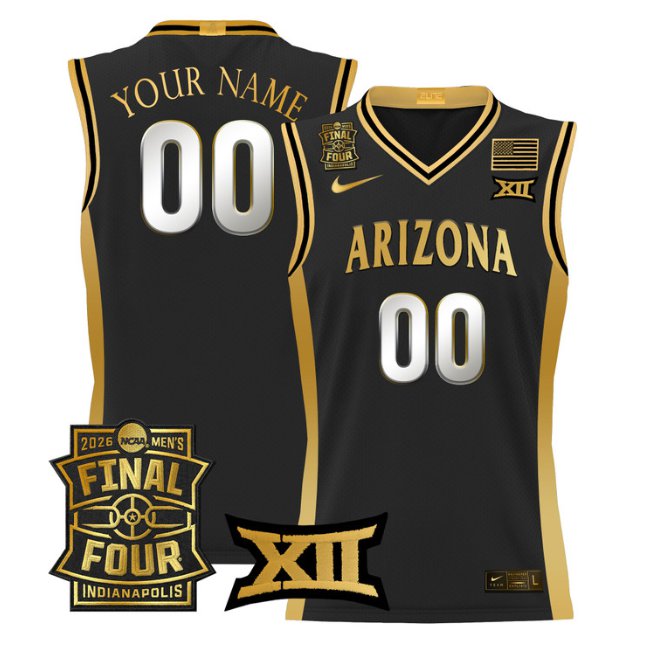 Custom Arizona Wildcats Jersey 2026 Final Four Patch All Stitched Black Gold