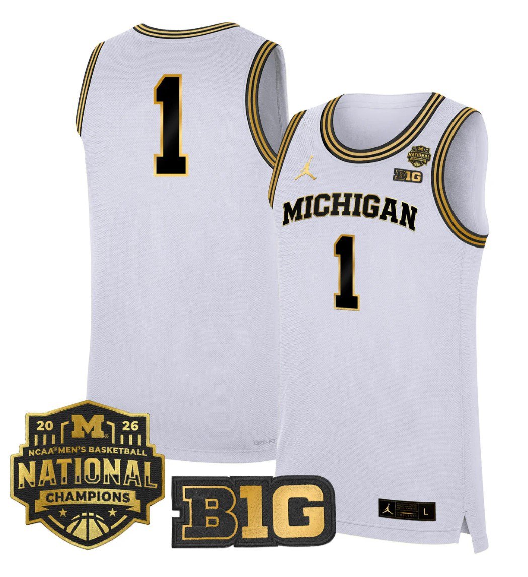 Team Jersey #1 Michigan Wolverines 2026 National Champions Stitched White Gold