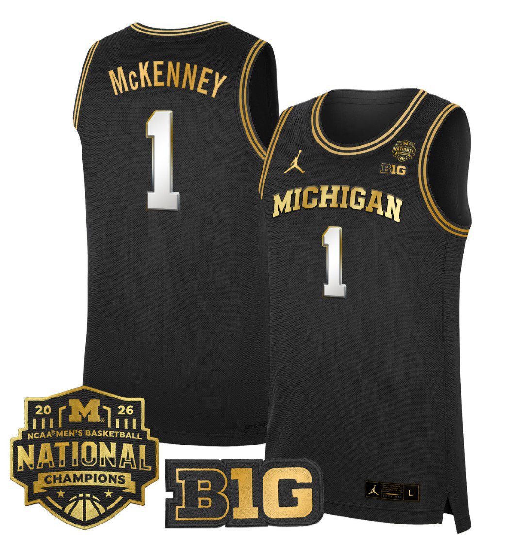 Trey McKenney Jersey #1 Michigan Wolverines 2026 National Champions Black Gold