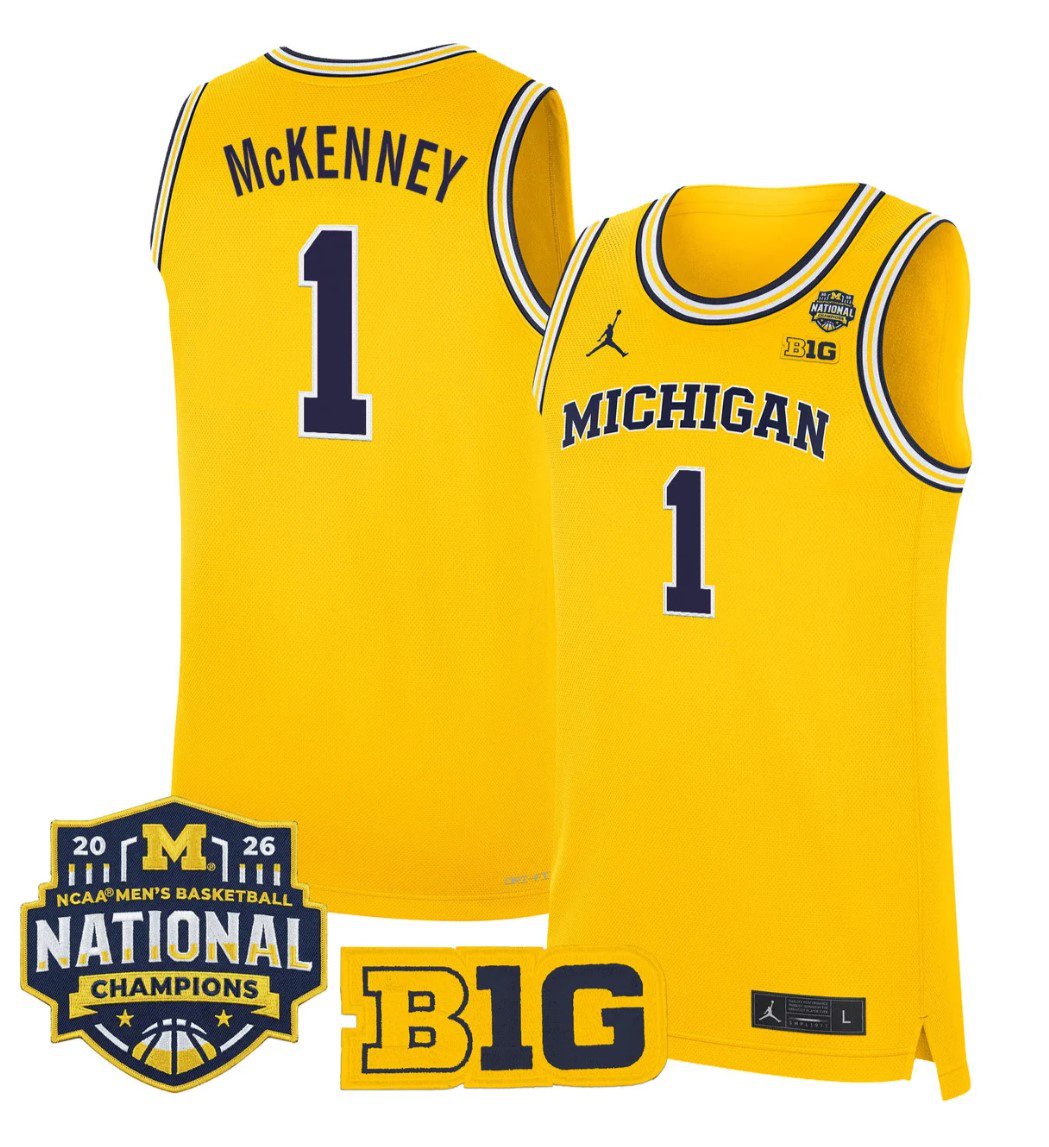 Trey McKenney Jersey #1 Michigan Wolverines 2026 National Champions Maize